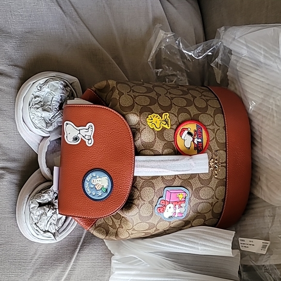 Coach X Peanuts Dempsey Drawstring Backpack In Signature Canvas W Patches CE853 - Picture 5 of 5